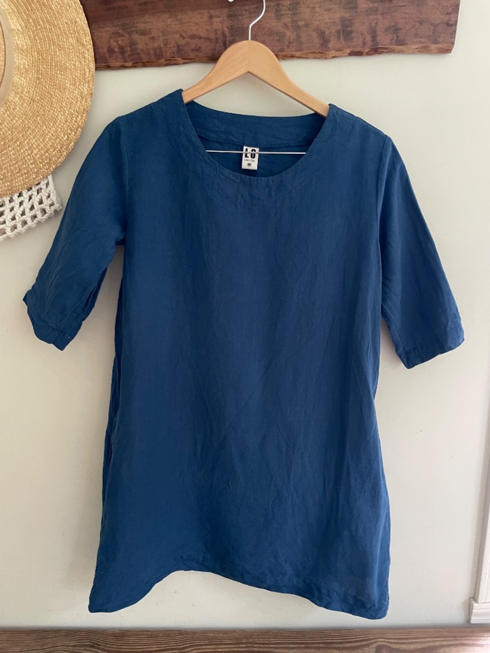 Len OK Organic Linen Short 3/4 Sleeve Shift Dress M